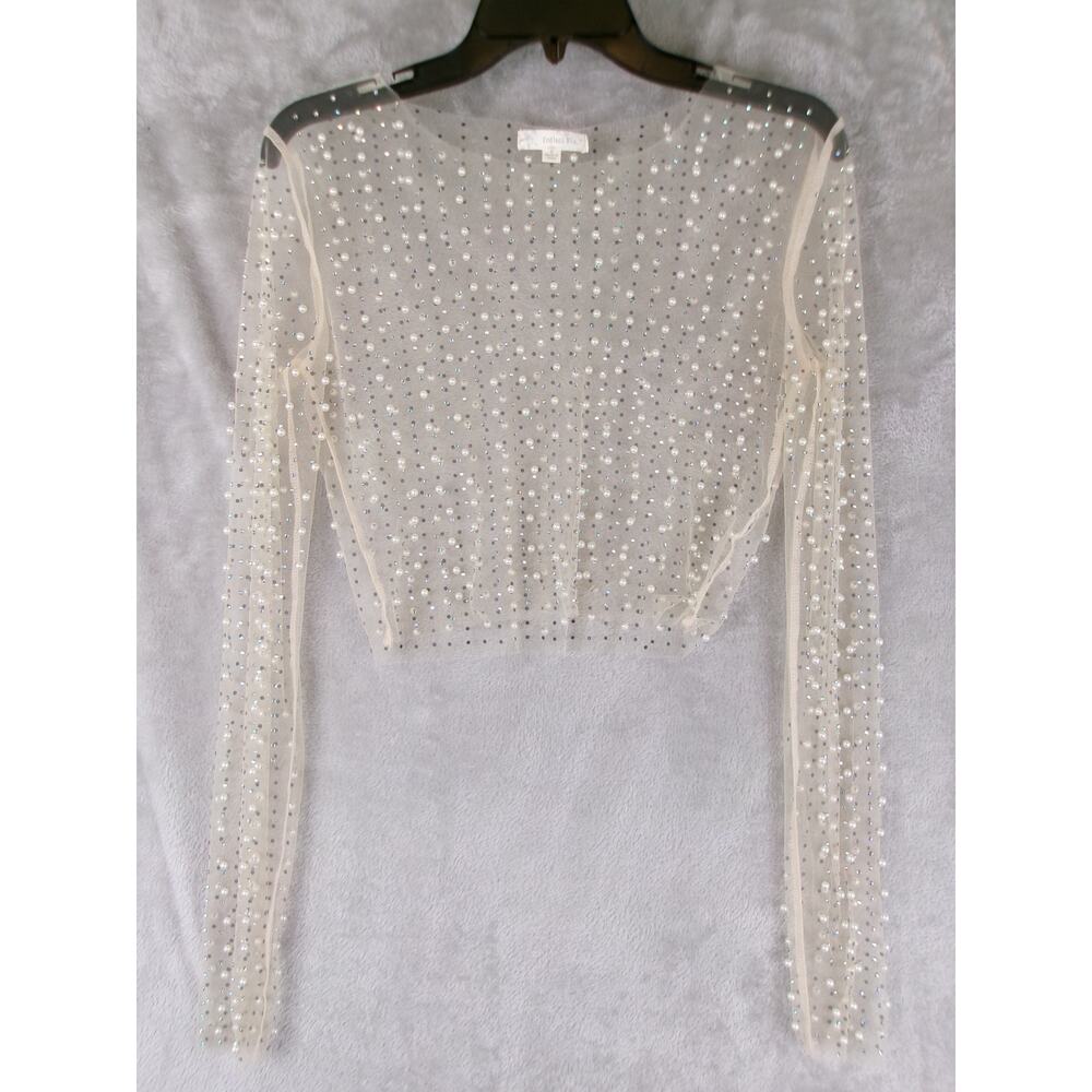 Endless Blu Pearl Rhinestone Mesh Shrug Top Coquette Balletcore Sheer S